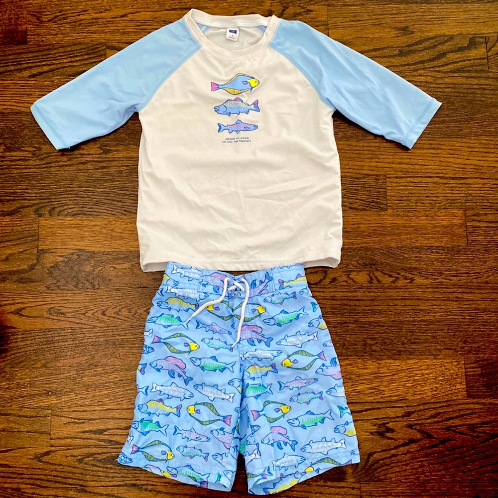 Janie and Jack blue sharks swimming set 4T